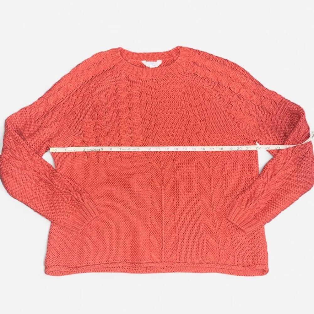 Salmon Coral Cable Knit Crewneck Sweater, Size Large - Picture 3 of 6